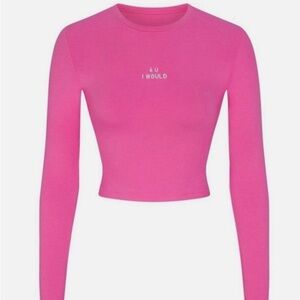 SKIMS Hot Pink Long Sleeve Crop Top with Chest Print